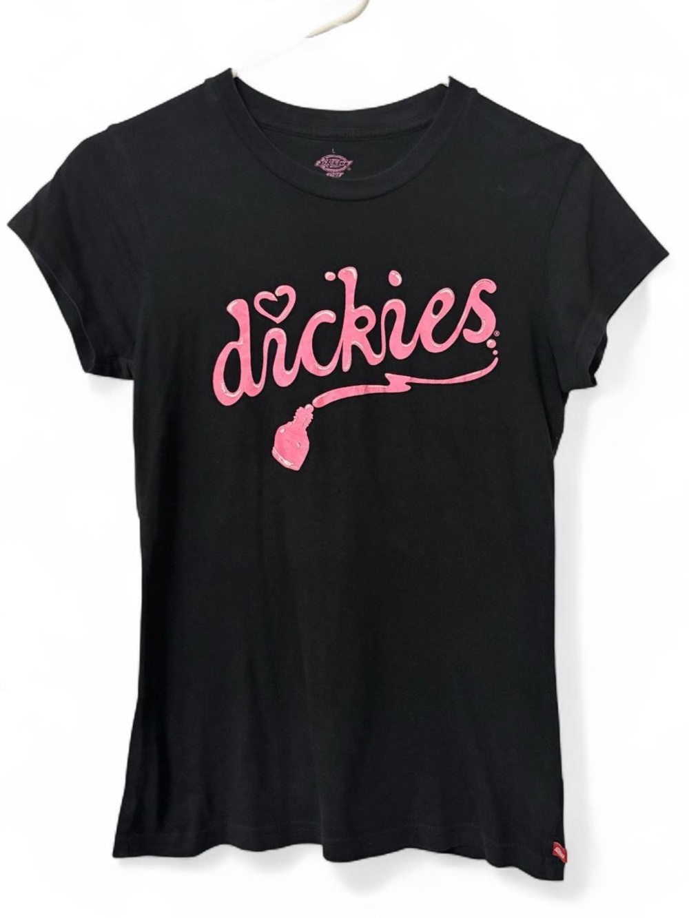 Dickies Black Tee with Pink Script Logo